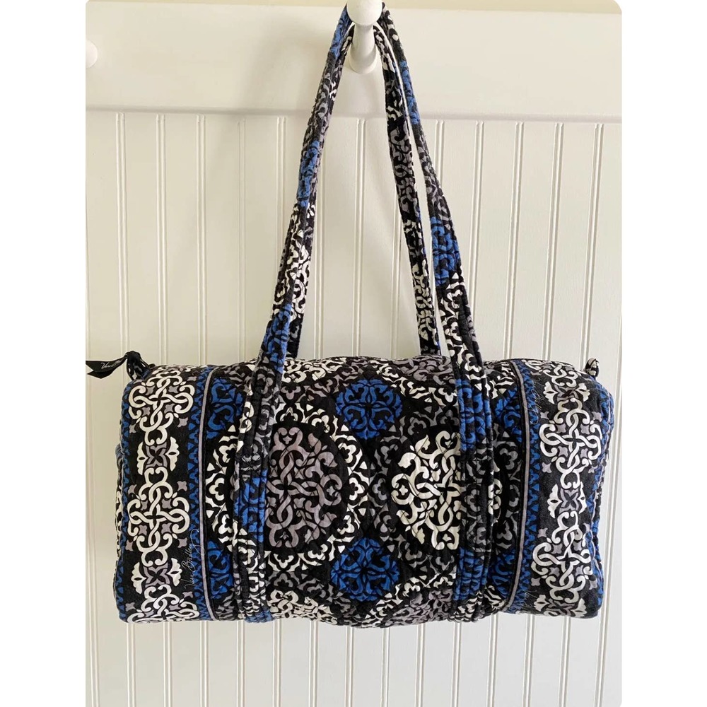 VERA BRADLEY Small Duffel CANTERBURY COBALT Retired Medallion Blue Gray White!